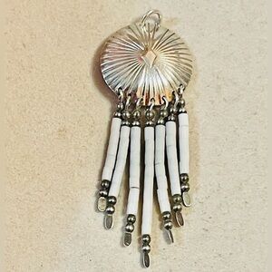 VTG Native American style pendant sterling silver white shell tube beads